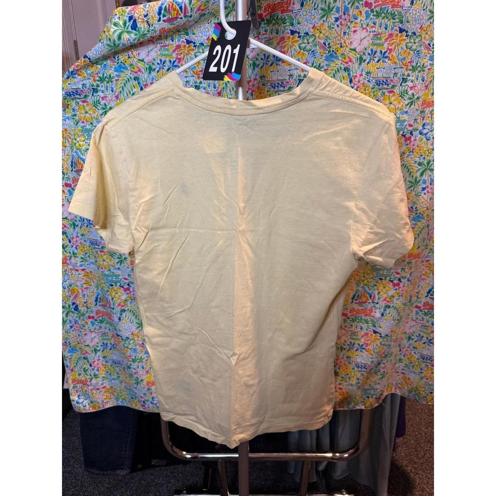 201 Ralph Lauren Sport Womens V-Neck T-Shirt Yellow Cotton Pony Logo Size M